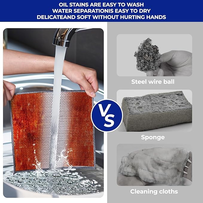 6 Piece Wire Dishwashing Rags for Wet and Dry Non-Scratch Steel Wool Scrubber,Cleaning Pads Multi-use Kitchen Wipes, Stainless Steel Miracle Cleaning Cloths Scrub Sponges