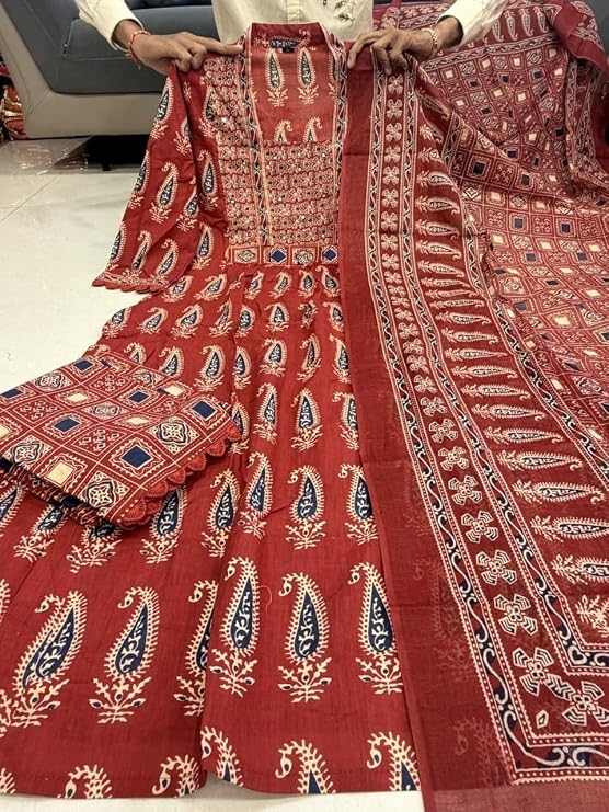 Nermosa Women's Printed Anarkali Kurta Palazzo Set with Dupatta