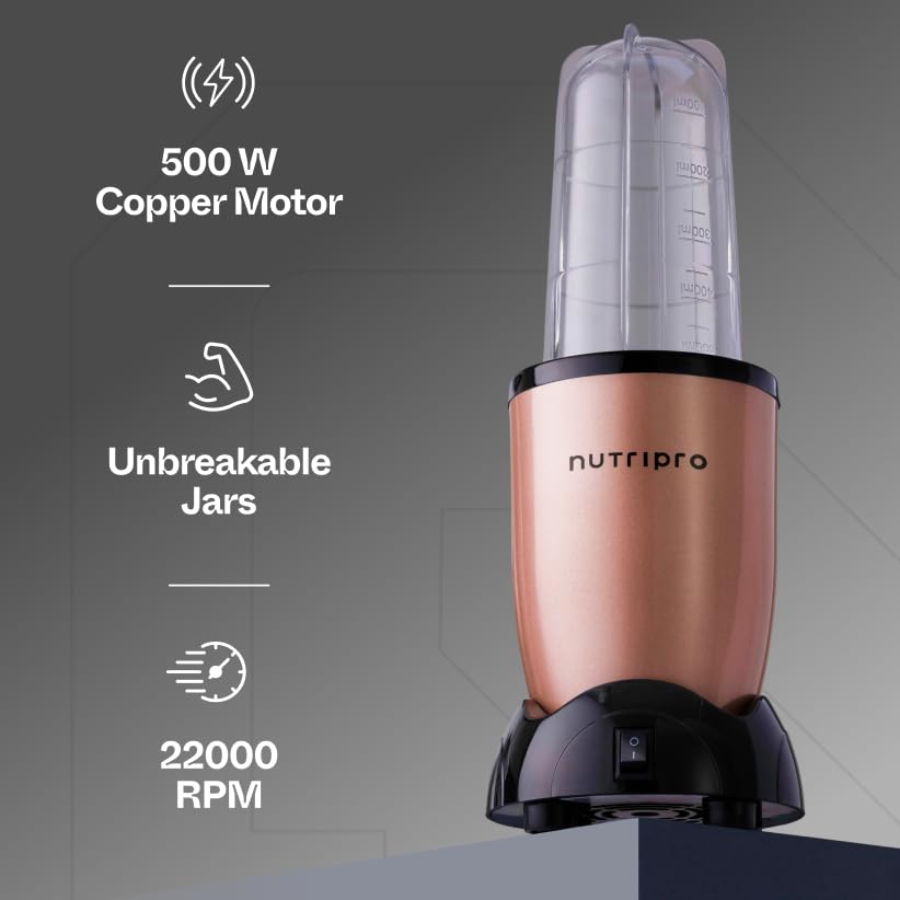 Nutripro Juicer Mixer Grinder Smoothie Maker - 500 Watts (2 Jars & 1 Blade, Gold)