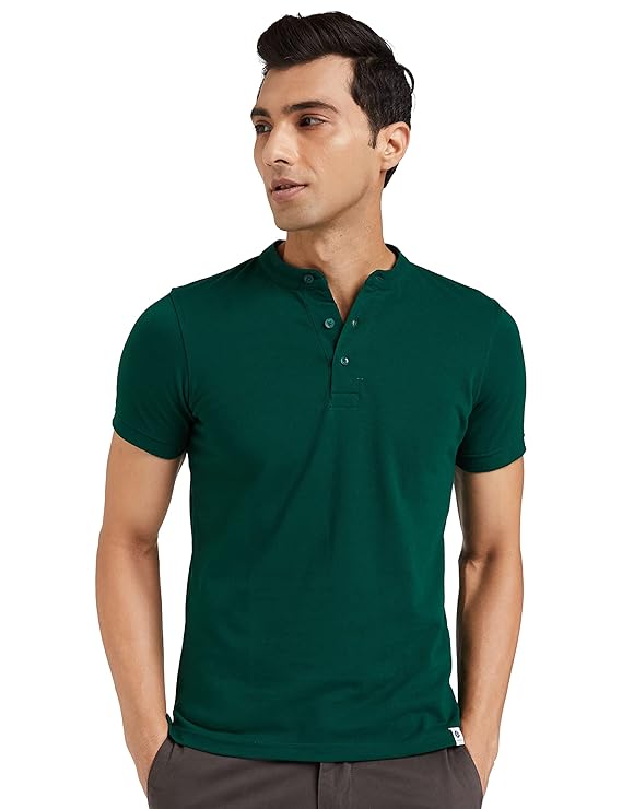Amazon Brand - Symbol Men's Cotton Rich Polo T Shirt | Mandarin Collar Tshirts | Half Sleeves | Plain - Regular Fit (Available in Plus Sizes)