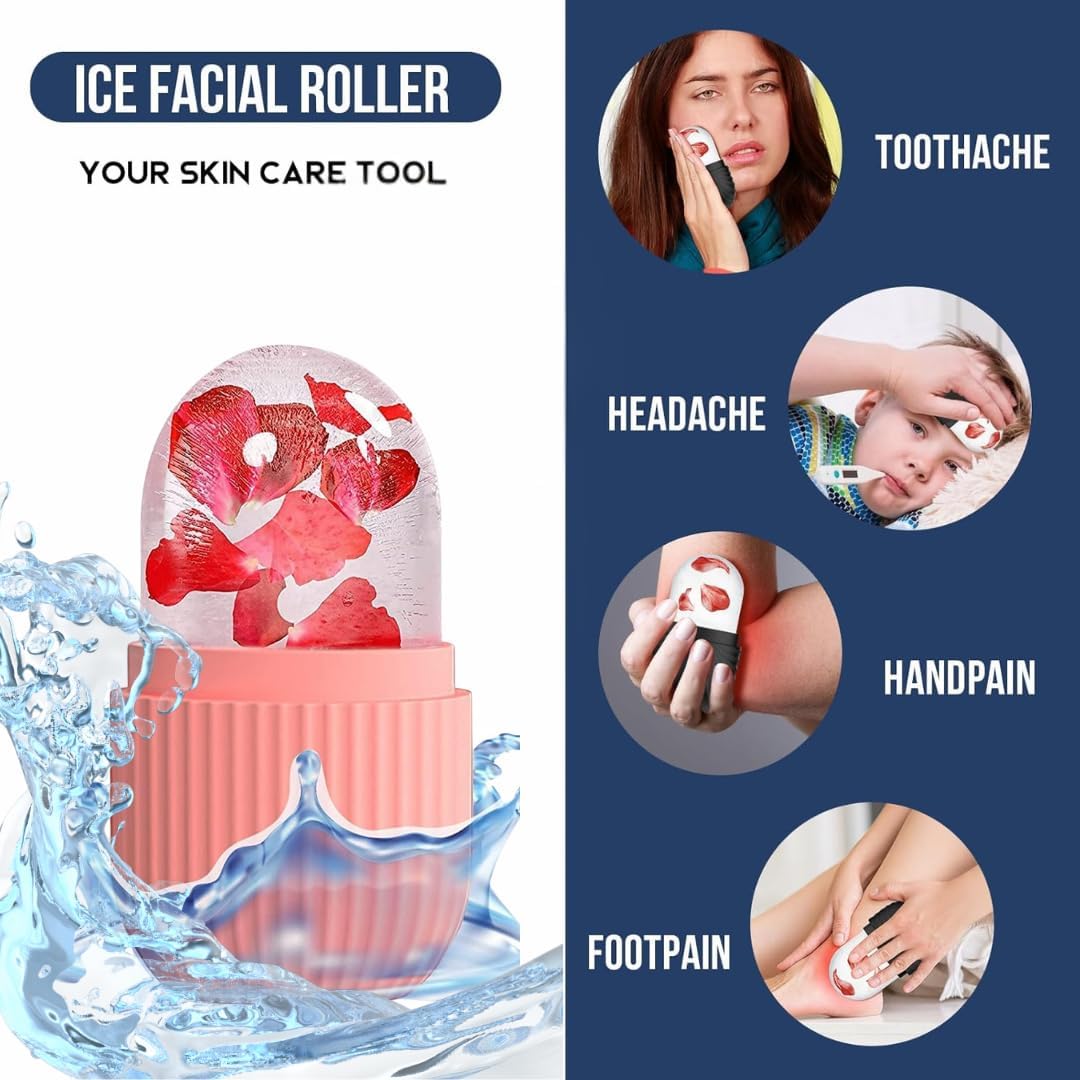 LEAFED Ice Roller for Face, Facial Ice Roller for Glowing Skin, Ice Roller for Face Massager, Puffy Eyes & Skin Tightening, Reusable & Unbreakable Face Roller for Men & Women (Pink)
