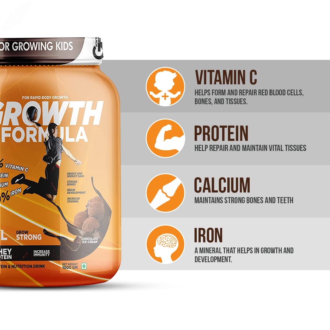 Growth Formula Teen Nutrition Drink Powder for 13+ Years, 1kg | 9g Protein per Serving | 27 Vitamins & Minerals | Supports Daily Nutrition | Chocolate Ice Cream Flavour