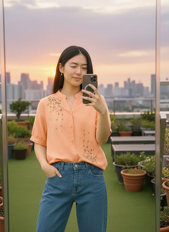 LITZO Shirts for Women - Korean Style Long Sleeve Button Down | Regular Fit Western Latest Stylish Office Wear Tops Women (NO-98-101)