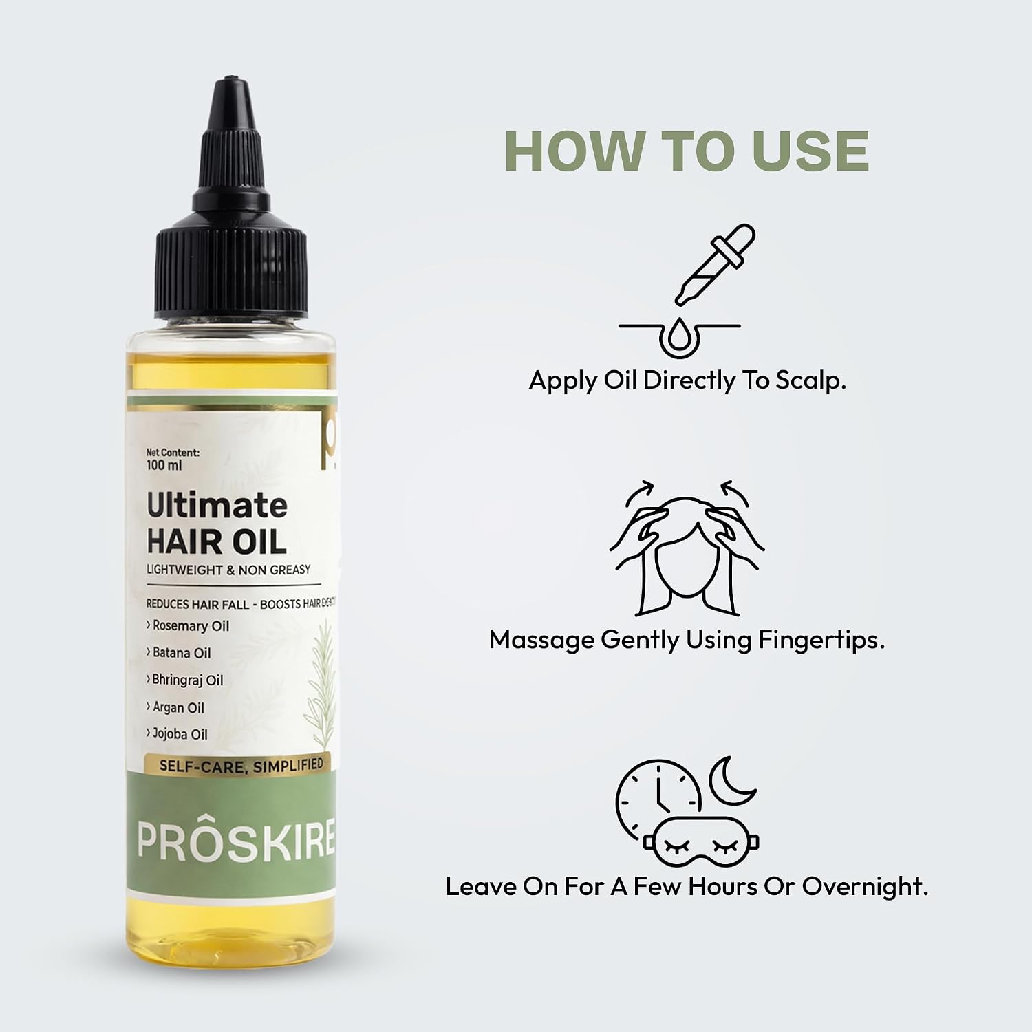 Proskire Ultimate Hair Growth Oil | Lightweight Non-Greasy Hair Growth Oil with Rosemary, Batana & Bhringraj | Reduces Hair Fall & Boosts Hair Density - 100ml