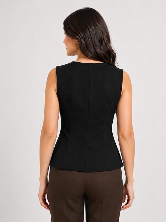 IUGA Women's Sleeveless Peplum Top, Black, 75% Cotton 25% Nylon, Front Button, for Office and Casual Wear