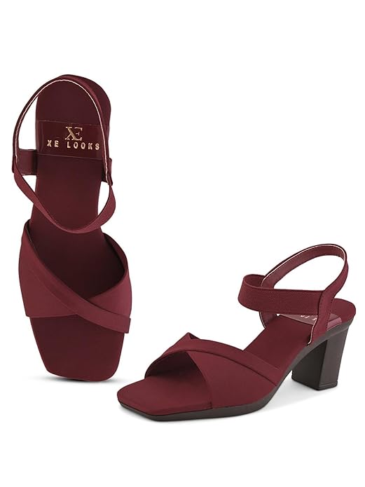 XE Looks Women's Elegant Heels | Block Heel Sandals with Stretchable Straps | Lightweight & Durable | Comfortable Cushioned Sole Heels For Girls & Women