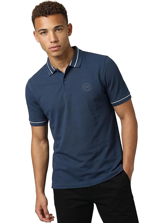 Peter England Men's Regular Fit Insignia Half Sleeve Polo T-Shirt | Cotton Rich | Premium Pique Weave