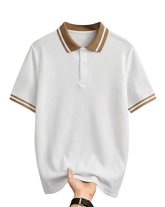 Men's Half Sleeve Regular Tshirt Striped Design Polo Neck T-Shirts