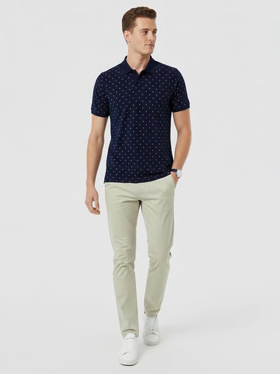 Raymond Men Modern Fit Print Pattern Pure Cotton Polo Neck Half Sleeve Casual T-Shirt