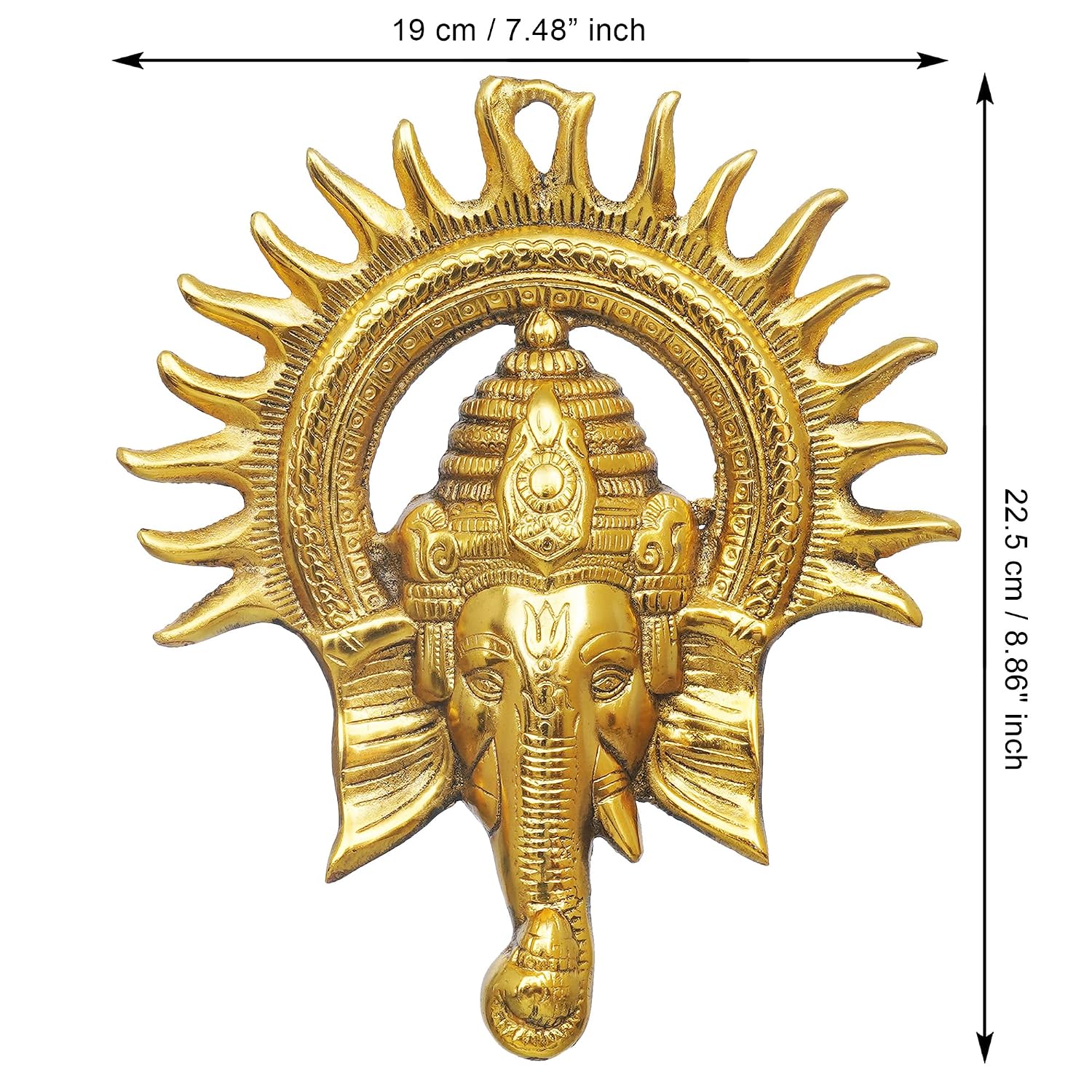 eCraftIndia Golden Metal Sun Decorative Ganesha Wall Hanging | Lord Ganesha Statue Wall Art- Decorative Showpiece for Wall Decor