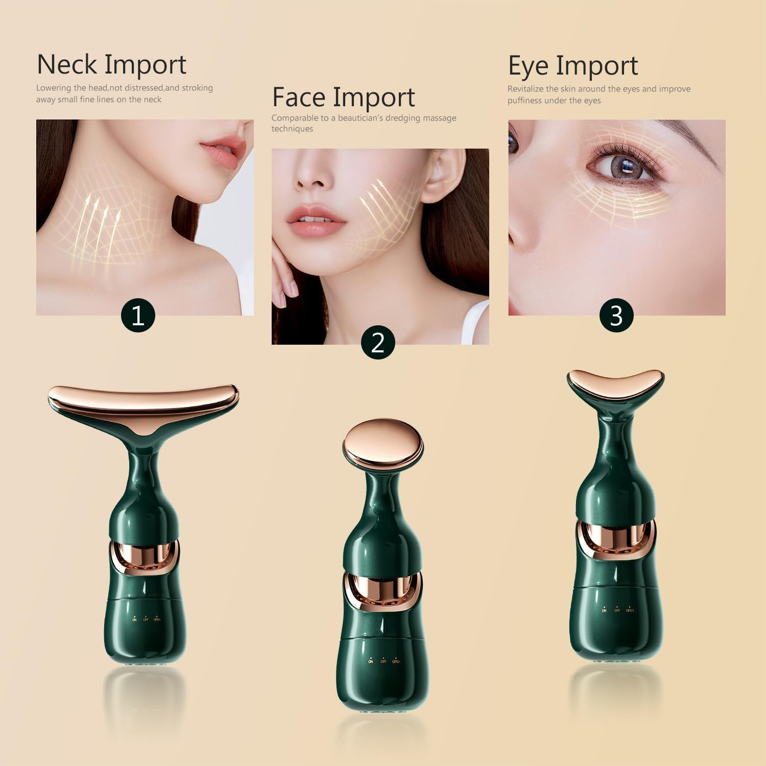 Facial Massager for Face and Neck, 3-in-1 Face Massager for Women, Anti Wrinkle & Aging Facial and Neck Massage Kit with 3 Massage Modes