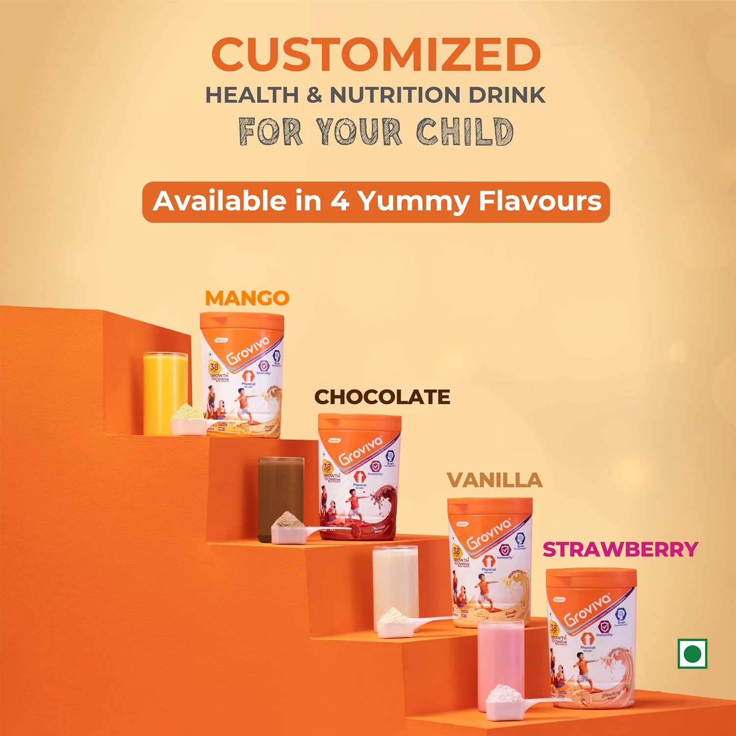 Groviva Milk Protein Powder for Kids 2-6 years | 400g Chocolate Jar | 38 Growth & Digestive Nutrients | Supports Physical Growth, Brain Development & Immunity Jar, 400g (Chocolate, Pack of 1)