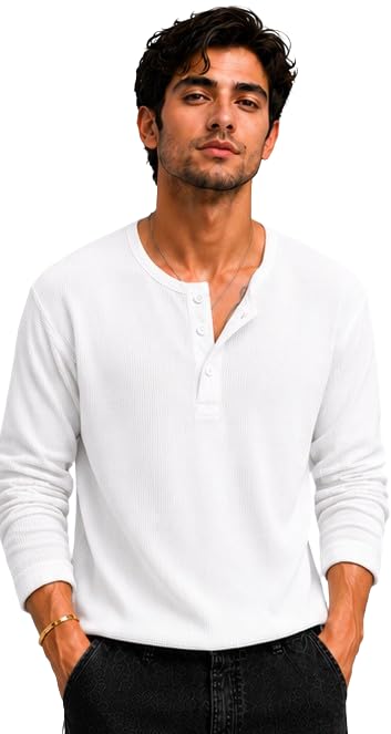 Men's Premium Waffle Knit Henley Tshirt for Men