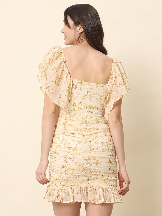 Trend Arrest.ed Women's Floral Ruched Mini Dress | Off-Shoulder Ruffle Neckline | Fully Lined Short Dress | Casual Summer Brunch & Vacation Wear