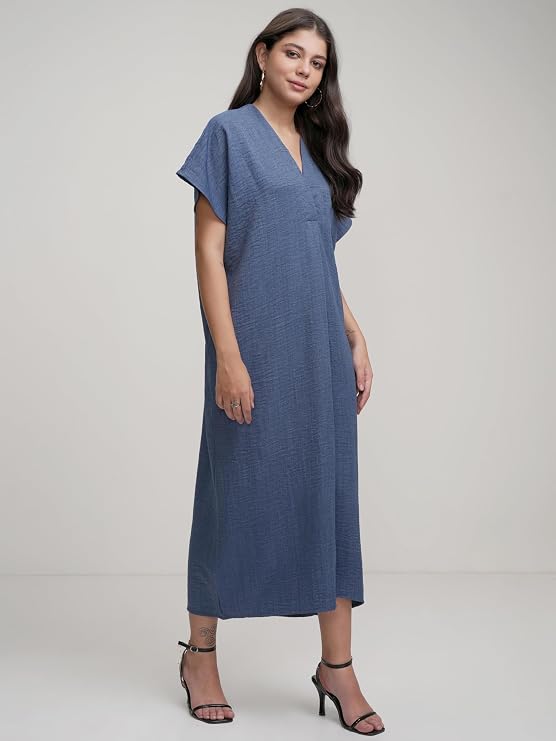 Tokyo Talkies Women's Dresses for Women | Solid Color | Kaftan Style | Holiday Midi Dress | Short Kaftan Sleeves | Relaxed & Elegant