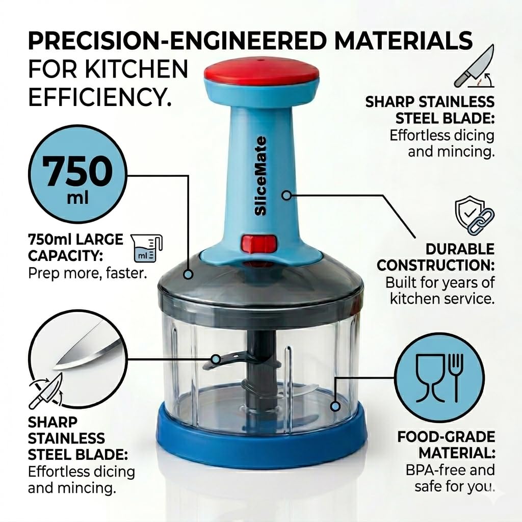 Vegetable Chopper, Manual Food Chopper with 3 Stainless Steel Blades, Onion Cutter, Vegetable & Fruit Chopper, Easy & Fast Kitchen Chopper, Strong Unbreakable Bowl