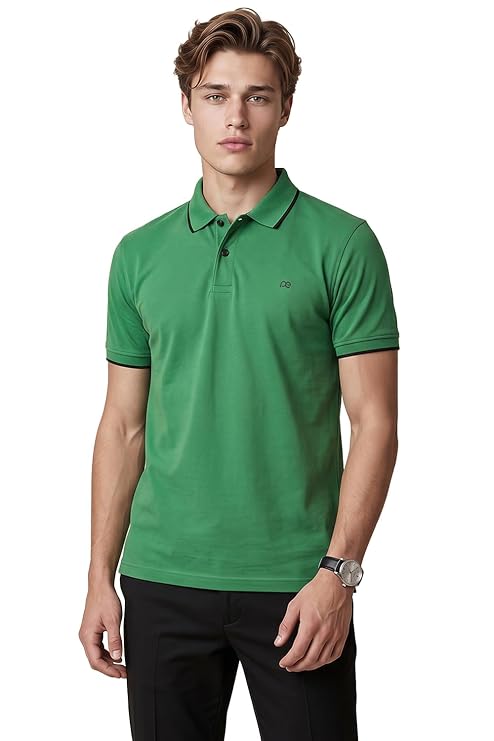 Peter England Men's Snug Fit Solid Polo T-Shirt with Coloured Collar Tipping| Cotton Rich| Premium Pique Weave