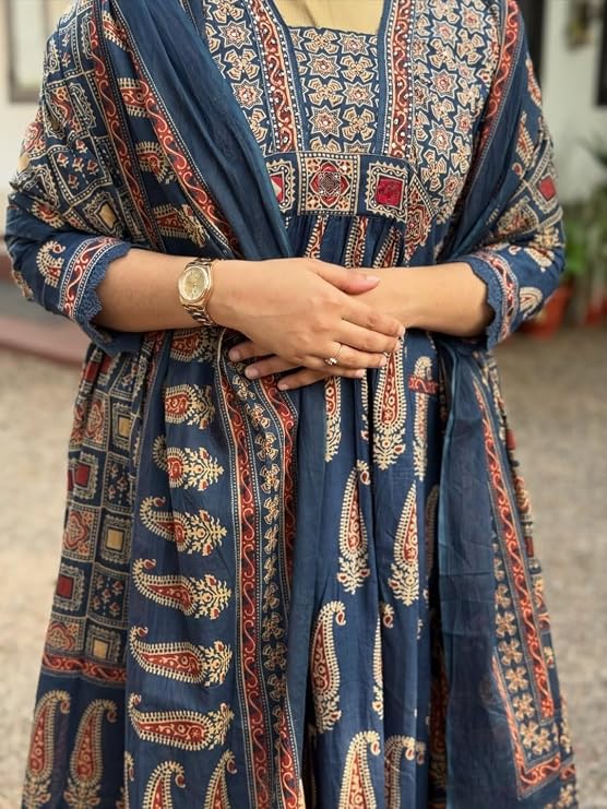 Nermosa Women's Printed Anarkali Kurta Palazzo Set with Dupatta