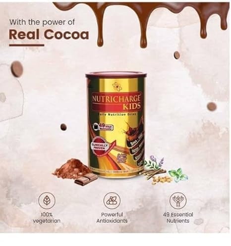 Nutriicharge Kids Daily Nutrition Drink Powder Chocolate Flavor | Kids Health Supplement with Vitamins & Minerals | Growth & Energy Nutrition Mix | Delicious Chocolate Beverage