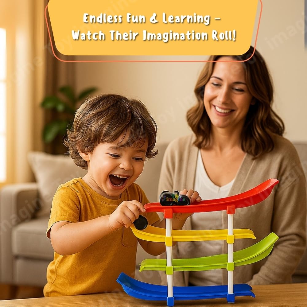Toy Imagine 4-Level Car Ramp Racer Toy with 4 Cars – Rolling Track Toy for Kids Ages 2–7 | Birthday Gift for Boys & Girls | Educational & Fun Car Toy Set | Colorful Racing Action