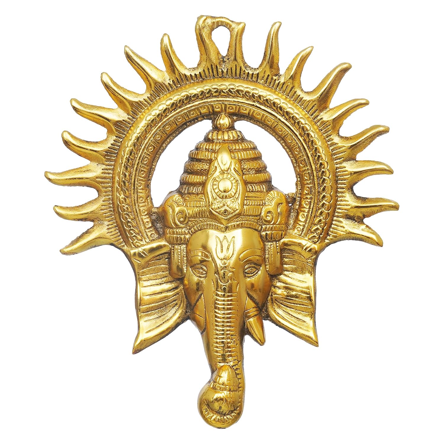 eCraftIndia Golden Metal Sun Decorative Ganesha Wall Hanging | Lord Ganesha Statue Wall Art- Decorative Showpiece for Wall Decor