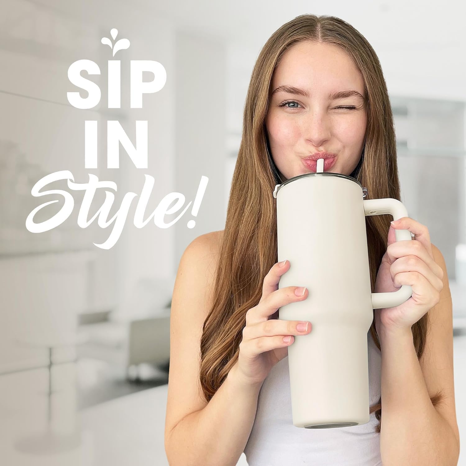 SR Plastic Tonny Tumbler with Handle & Lid, Straws – Mug with Lid | Reusable Plastic Coffee Sipper Mugs with Lid & Straw | Large Travel Mug Water Cup for Gym, Office & Outdoor Use (Purple)