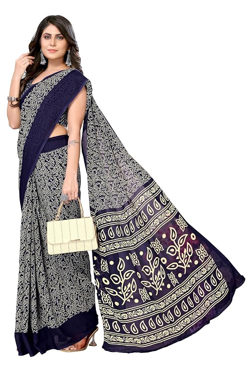 Yashika Women's Trendy Printed Georgette Red Color Saree with Blouse Material