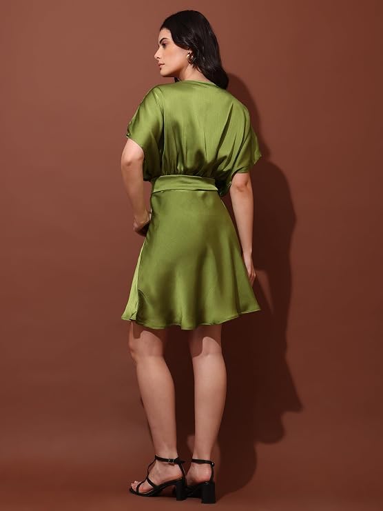 PURVAJA Women’s Cowl Neck Silk Blend Mini Dress (Floe-126-129)