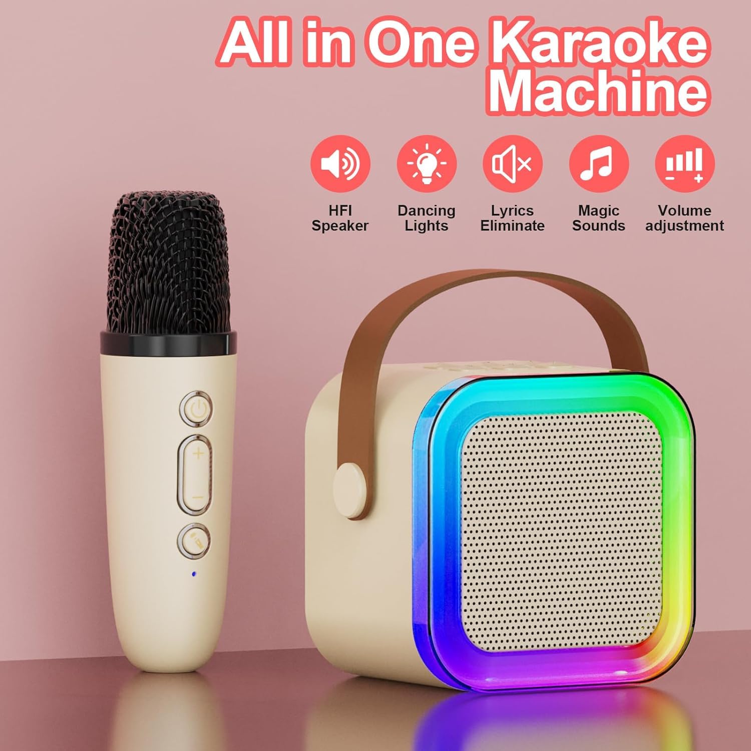 Storio Rechargeable Wireless Mini Portable Bluetooth Karaoke Machine | Bluetooth Speaker with Microphone & LED Lights - Kids Music Singing Toys for Girl Boy Birthday Gift Ideas
