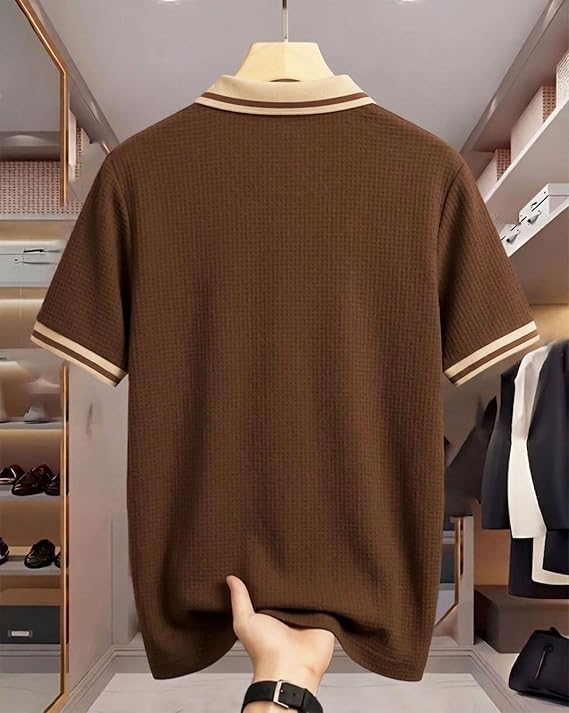 Men's Half Sleeve Regular Tshirt Striped Design Polo Neck T-Shirts