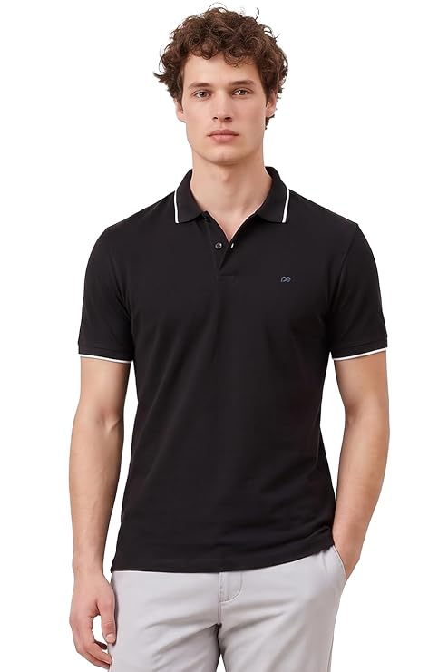 Peter England Men's Snug Fit Solid Polo T-Shirt with Coloured Collar Tipping| Cotton Rich| Premium Pique Weave