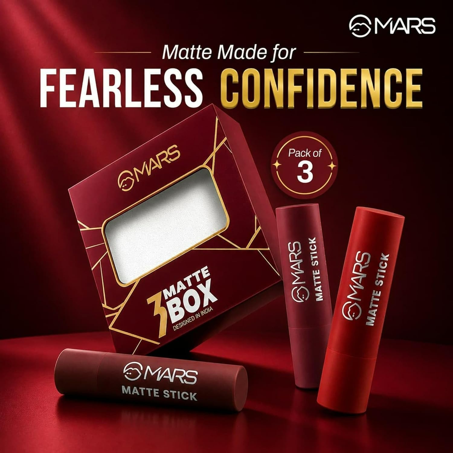 MARS Matte Box Set of 3 Lipsticks for Women | Pack of 3 Lipsticks | Matte Finish, Highly Pigmented | Smooth Glide & Long-Lasting| No Frequent Touch-ups (3x3.2 gm) (02-Peaches & Nudes)