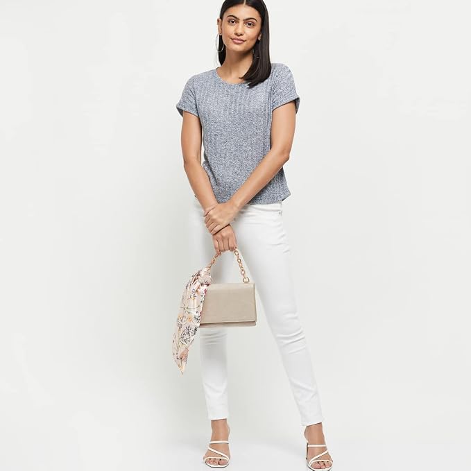 Max Women's Cotton Regular Fit Textured Round Neck T-Shirt