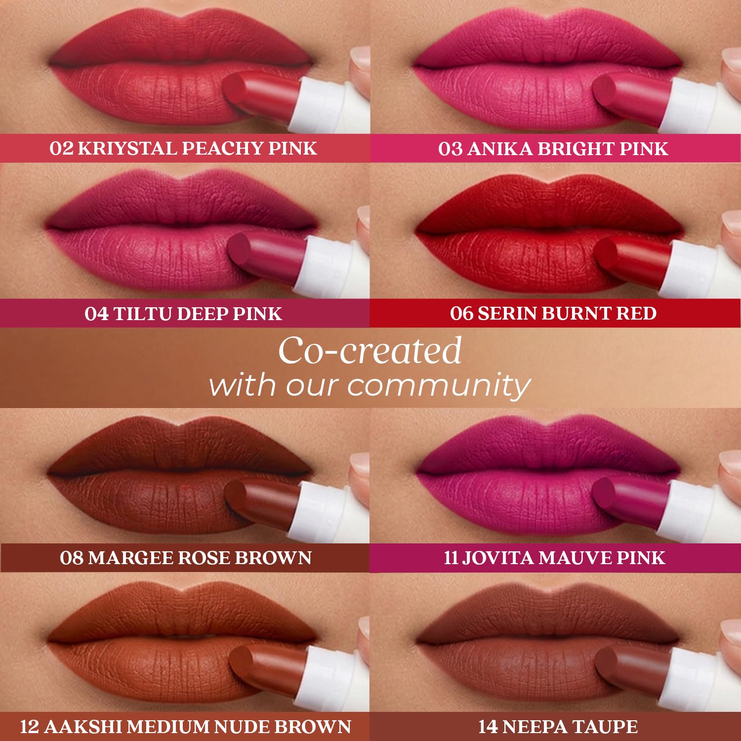 Just Herbs Herb Enriched Lipstick Kit | 8 Creamy Matte Shades | Travel Friendly & Richly Pigmented | Infused with Ashwagandha, Brahmi & Castor Oil | Curated for Indian Skin Tones