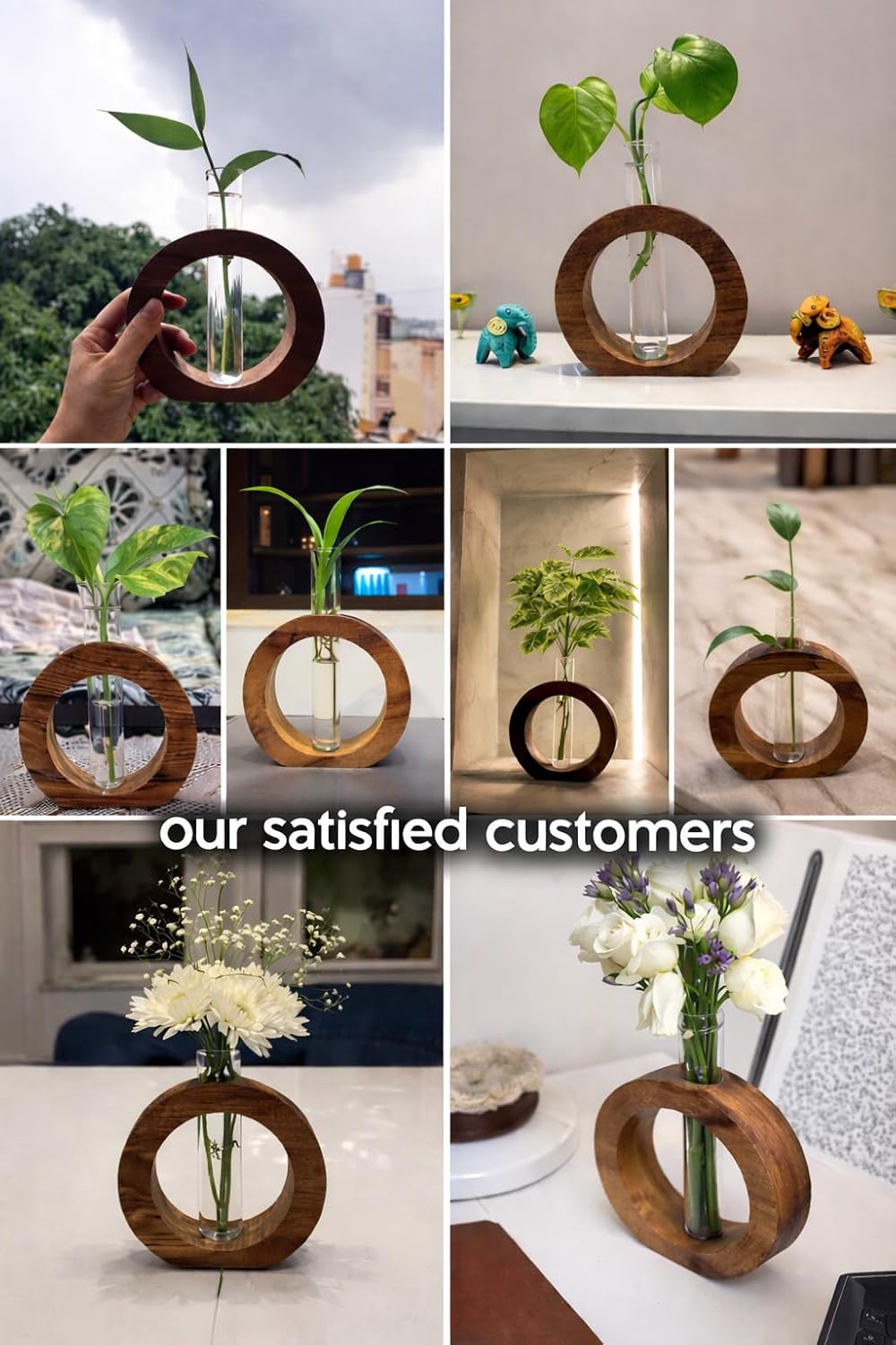 Wooden 1 Glass Test Tube Home Decor Planter Modern Flower Vase with Wood Stand Plant Propagation
