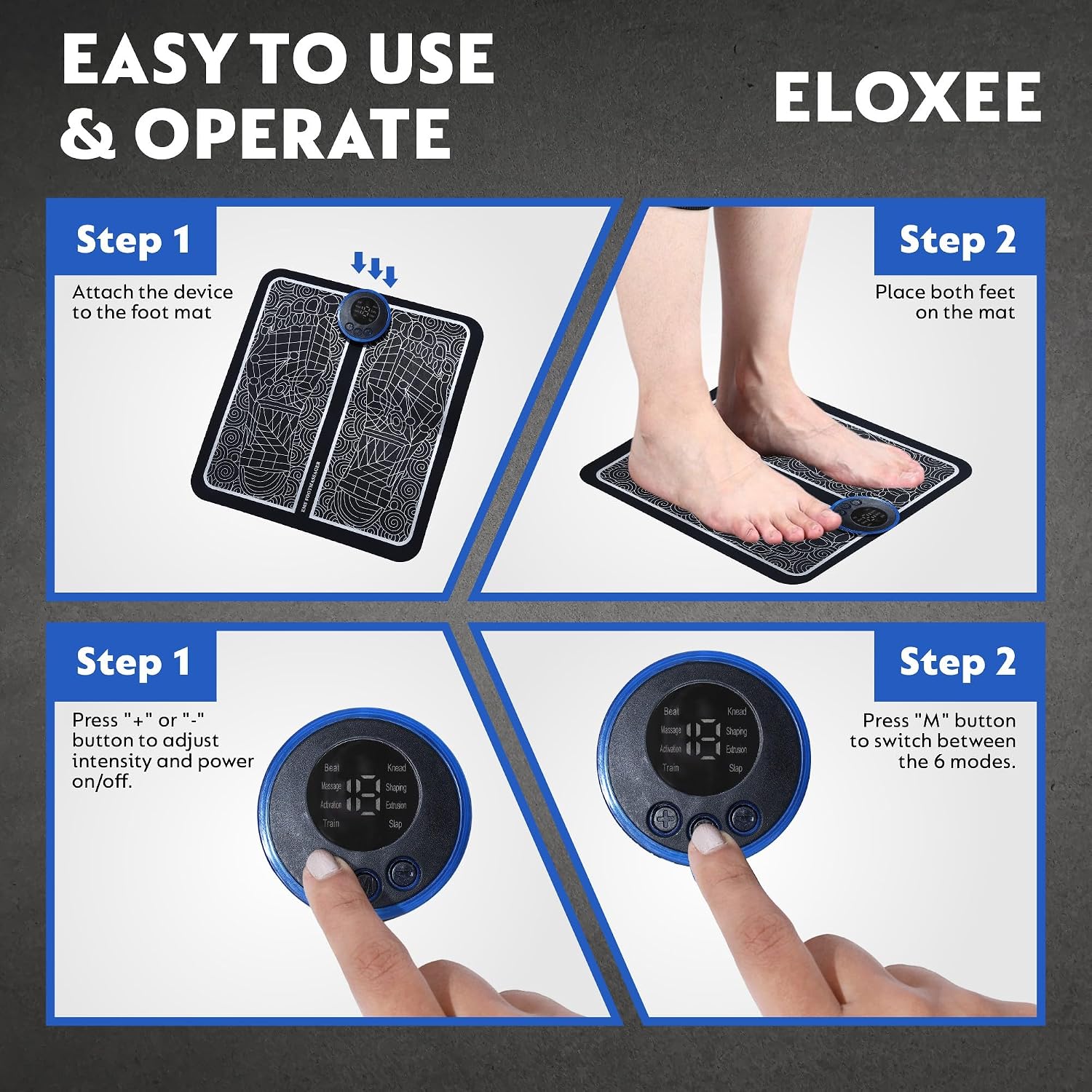 SONORO KATE [COMBO] Wireless Electric EMS Foot & Body Massager – Rechargeable Folding Pain Relief Mat with 8 Massage Modes & 19 Intensity Levels – Portable Muscle (FOOT AND BODY MASSAGER)