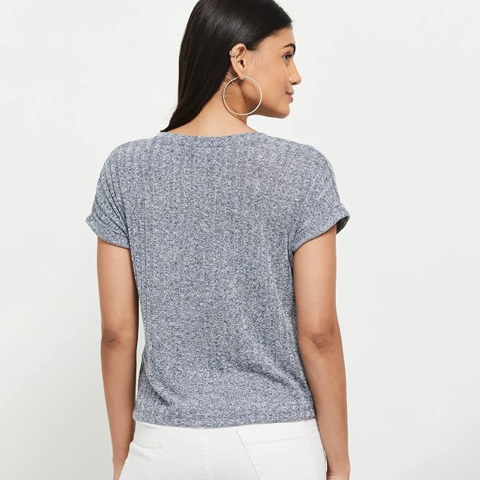 Max Women's Cotton Regular Fit Textured Round Neck T-Shirt