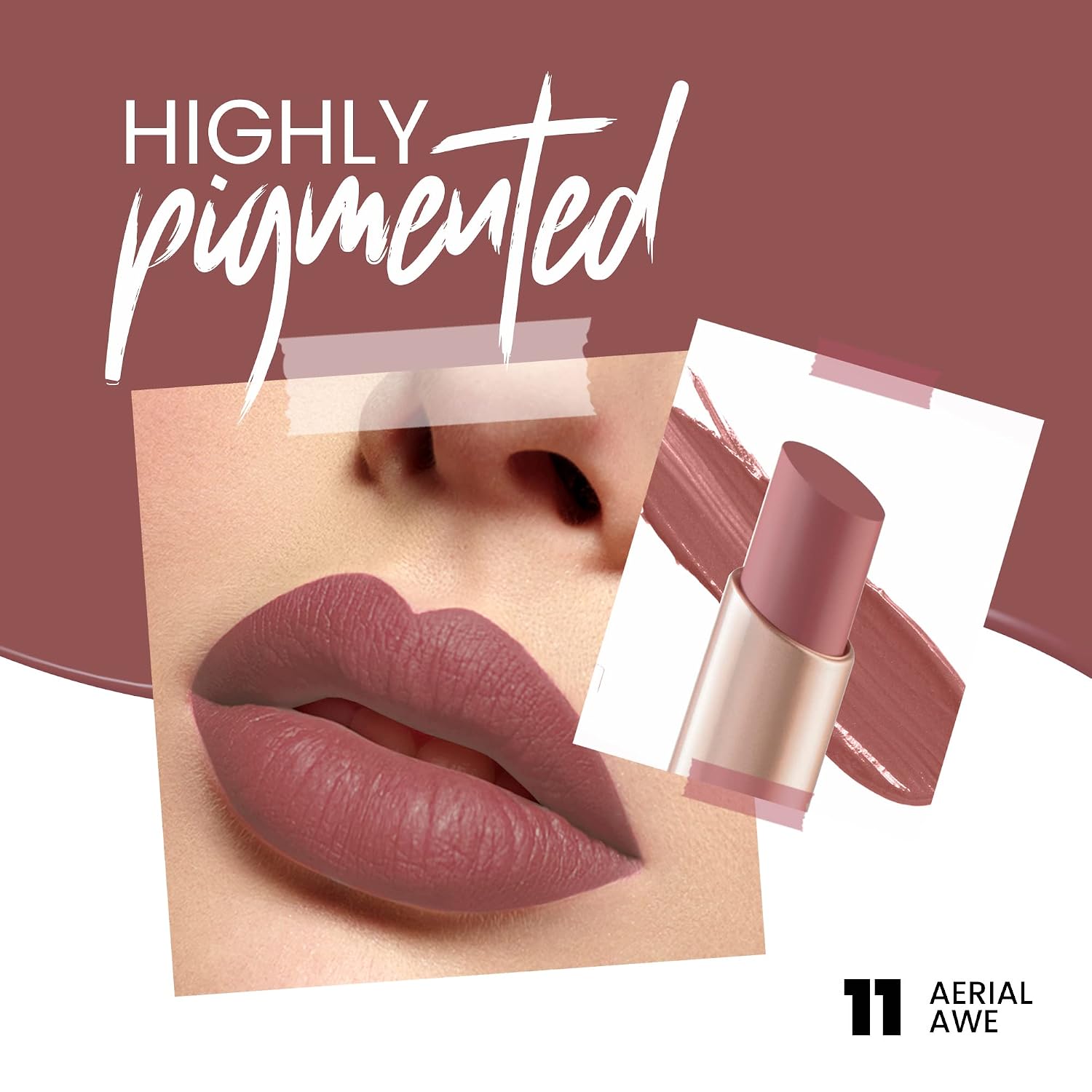 MARS Creamy Matte Long Lasting Lipstick for Women | Creamy Lipstick | Single Swipe Application | Smooth & Light Weight (3.2 gm) (11-Aerial Awe)