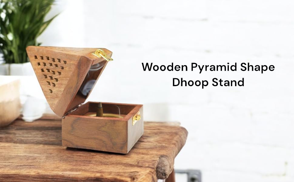 WOOD ART STORE Wooden Pyramid Shape Incense Box Hoder Stand | Wooden Agarbatti Stand with ash Catcher for Home Office