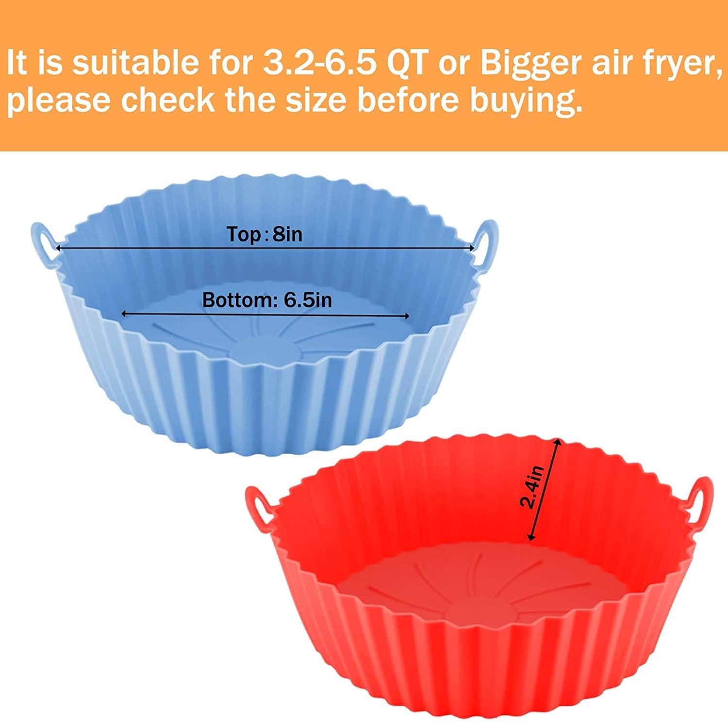 E-COSMOS® Nonstick Round Silicone Air Fryer Liners - Reusable Baking Tray with Ear Handles, 8 Inch Multicolor, Perfect for Easy Cooking & Cleanup - Multicolor (8 inch, Pack of 2)