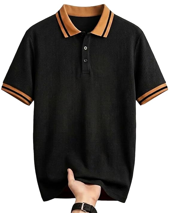 Men's Half Sleeve Regular Tshirt Striped Design Polo Neck T-Shirts