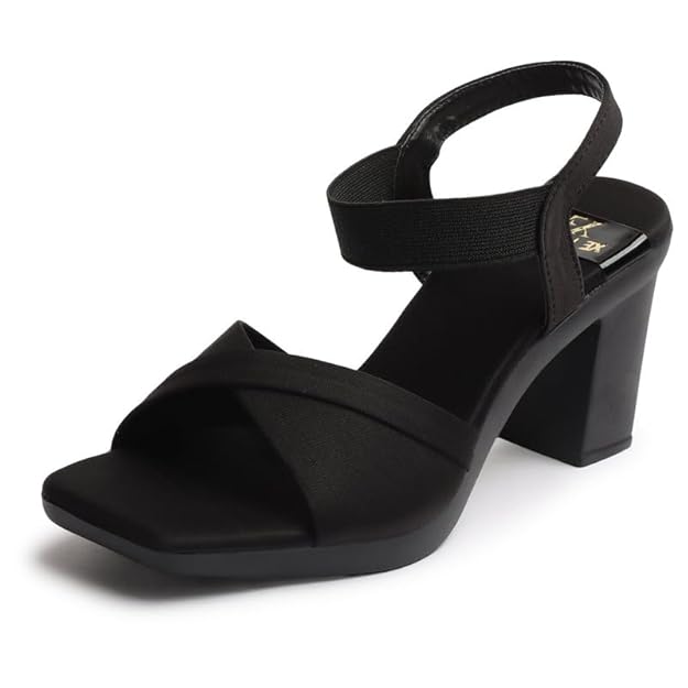 XE Looks Women's Elegant Heels | Block Heel Sandals with Stretchable Straps | Lightweight & Durable | Comfortable Cushioned Sole Heels For Girls & Women