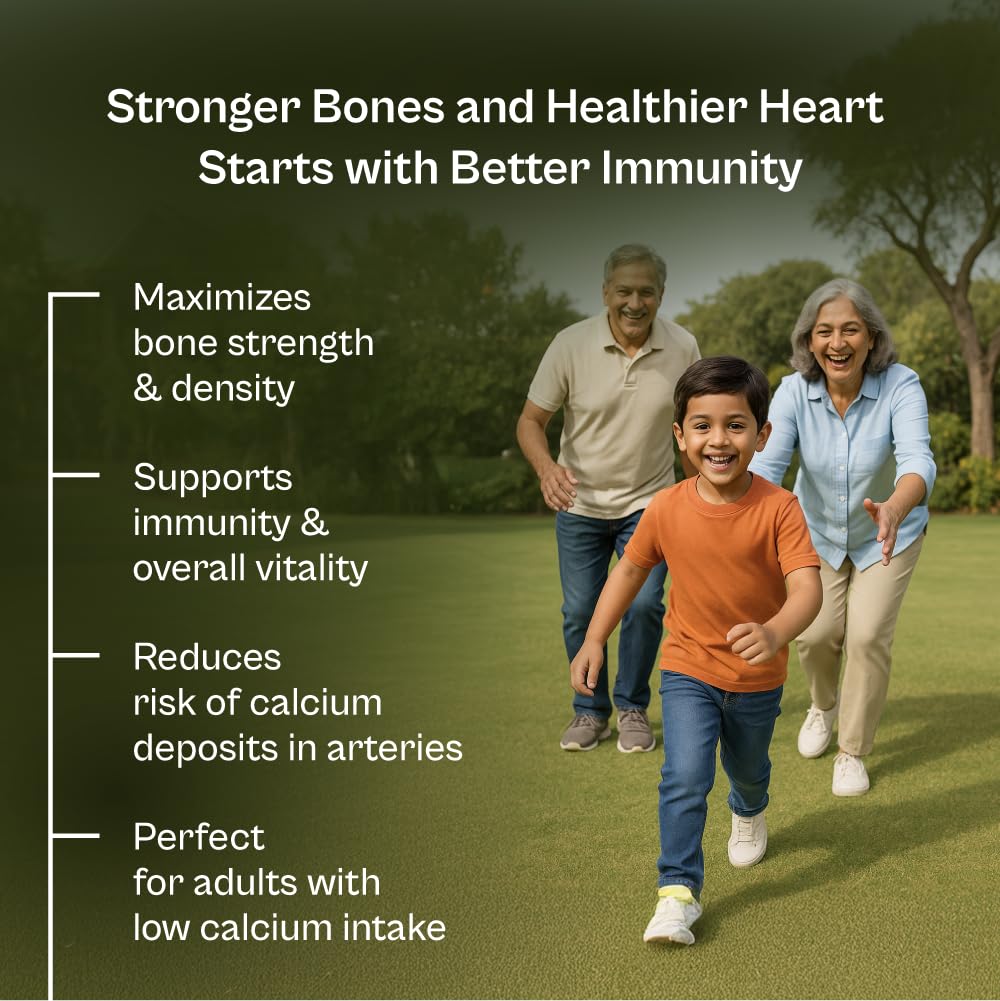 Tata 1mg Vitamin D3 + K2 (MK-7) | Supports Stronger Bones, Immunity & Calcium Absorption | 600 IU Vitamin D3 + 55 mcg K2 | Lichen Sourced, 100% Veg (120 Tablets)