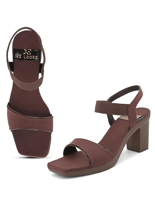XE Looks Women's Trendy Block Heels | Open-Toe Sandals with Elastic Support | Anti-Skid Sole & Cushioned Footbed Block Heels For Girls & Women