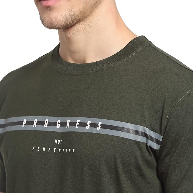 Cantabil Men Green Cotton Blend Round Neck Half Sleeve Printed T-Shirt (MTSH00004-GREEN-N)