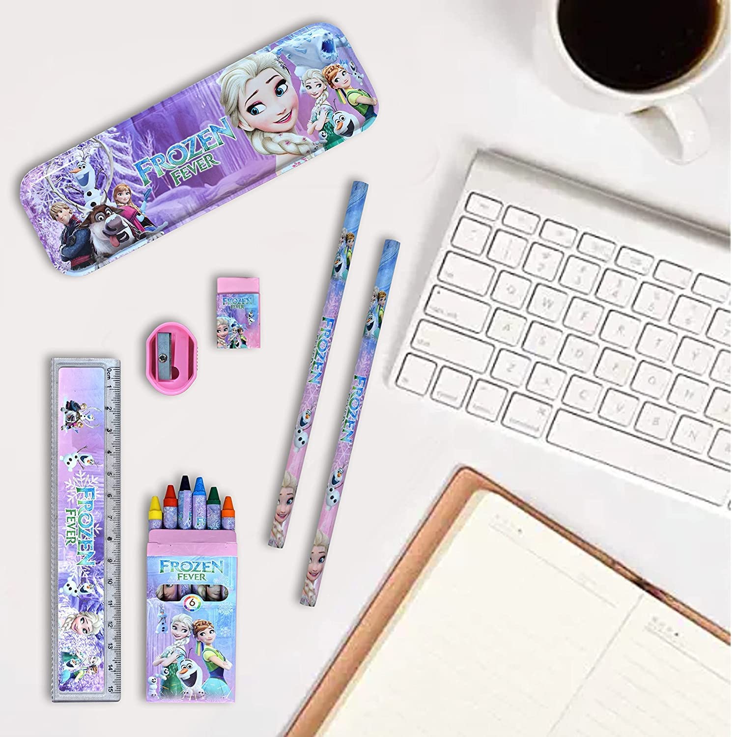 Cable World® Stationary Kit Set for School Kids - Pencil Pen Book Eraser Sharpener - Stationary Kit Set for Girls/Boys Birthday Gift - Multicolor