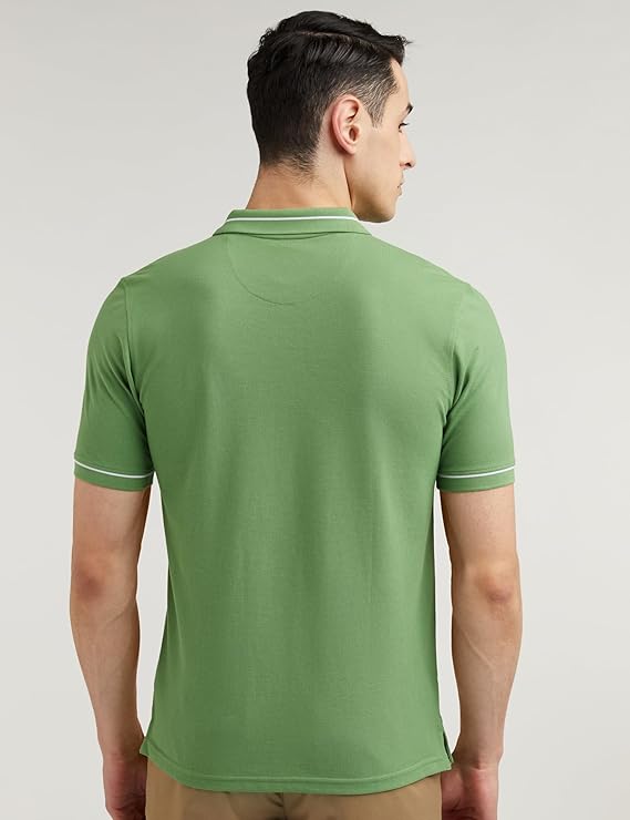Peter England Men's Regular Fit Insignia Half Sleeve Polo T-Shirt | Cotton Rich | Premium Pique Weave