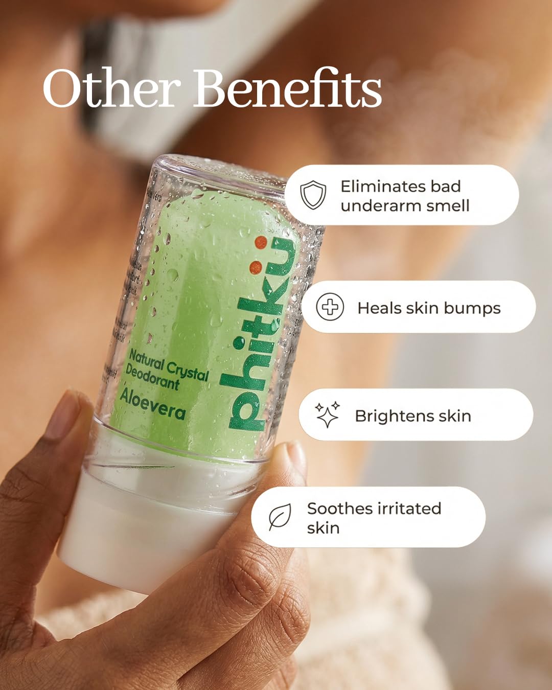 Phitku Crystal Roll On with Aloe Vera | Natural Alum | Brightens Dark Underarms, Kills Bacteria