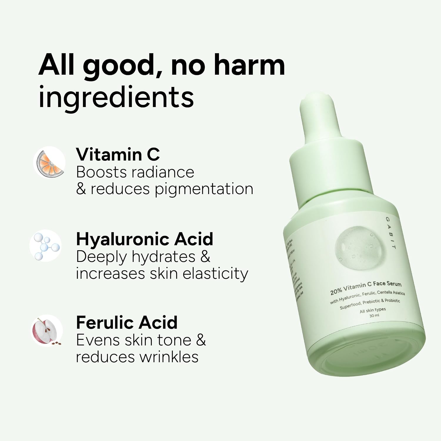 Gabit 20% Vitamin C Face Serum for Glowing Skin | Brightening Serum for Dark Spots, Dull Skin, Tanned Skin