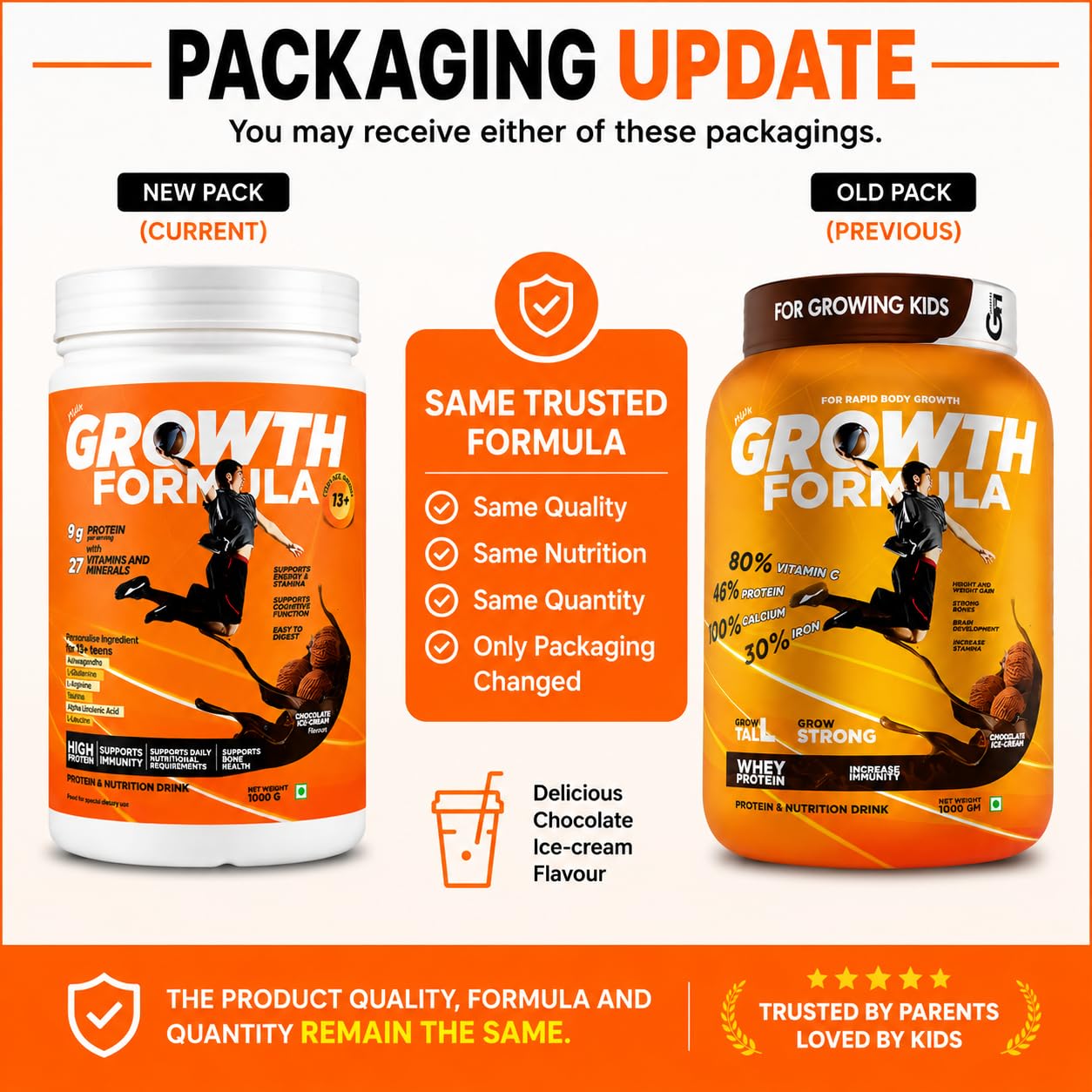 Growth Formula Teen Nutrition Drink Powder for 13+ Years, 1kg | 9g Protein per Serving | 27 Vitamins & Minerals | Supports Daily Nutrition | Chocolate Ice Cream Flavour